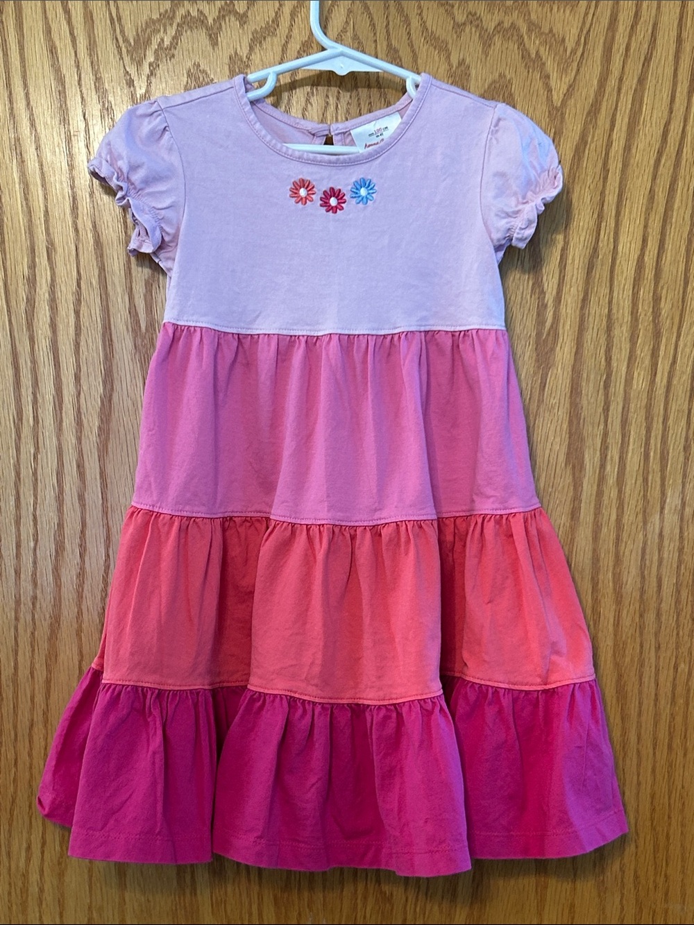 Hanna Andersson Girls Color Block Tiered Pink & Fuchsia Dress Sz 100 3-5yrs